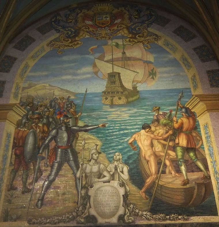 Francisco Pizarro llega a Tumbes (Perú). Catedral de Lima.