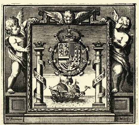 Portada de la 'Recopilación de Leyes de los Reynos de las Indias' de Antonio de León Pinelo y Juan de Solórzano Pereira,1680.