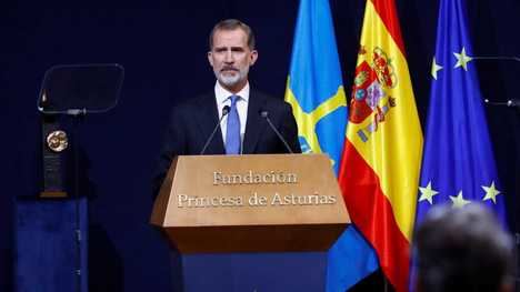 S.M. Felipe VI durante su intervención en la entrega de los Premios Princesa de Asturias 2020. (Foto: RTVE)