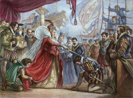 El pirata Francis Drake nombrado caballero por la Reina Isabel I de Inglaterra 1581. 