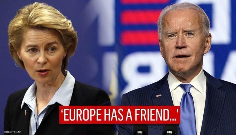 Joseph R. Biden y la presidenta de la Comisión europea, Ursula von der Leyen. (Montaje fotográfico: https://senegaalnet.com/)