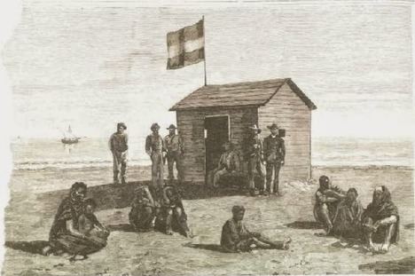 El 3 de noviembre de 1884 la expedición de Bonelli instala casetas con el pabellón español en la costa de Río de Oro (África Occidental).