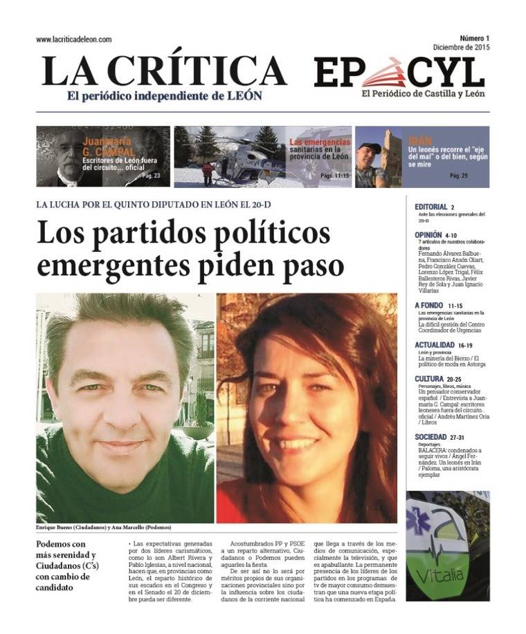 Ya puede recoger su ejemplar gratuito de La Crítica de León (nº 1, diciembre 2015) en su punto de venta de prensa habitual en la provincia de León