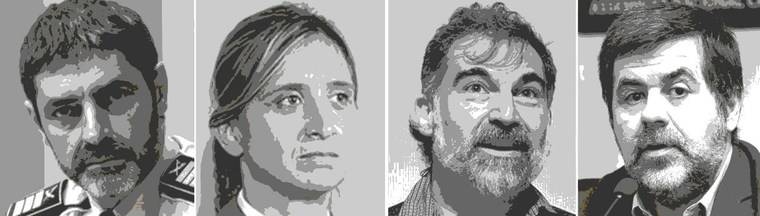 Los presuntos sediciosos: (de izq. a der.) José Luis Trapero, Teresa Laplana, Jordi Cuixart y Jordi Sánchez