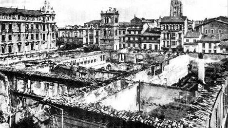 Ruinas de la Universidad de Oviedo, destruida en octubre de 1934. (Foto: https://www.lne.es/asturias/)