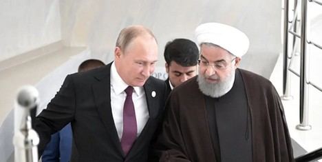 El Presidente Vladimir Putin y el Presidente  Hassan Rouhani en una cumbre en Aktau,  Kazakhstan, 12, Agosto 2018. Fuente: Sputnik/Alexei Nikolsky/Kremlin via REUTERS