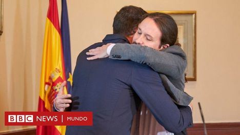 El abrazo de Pedro Sánchez y Pablo Iglesias. (Foto www.BBCnews.com)