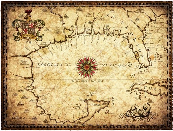 Mapa del Golfo de Méjico, 1559. (Foto: https://www.etsy.com/es/).