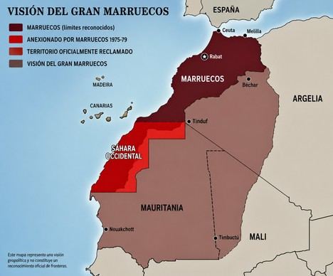 Mapa del Gran Marruecos. (Ilustración: Wikipedia / La Crítica).