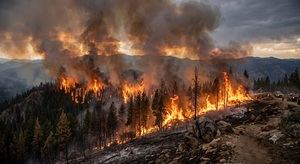 Ilustración de incendio forestal generada con IA