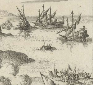 La Batalla de Cornualles. (Ilustración: Belegering van een stad, Jan Luyken, 1684. Rijskmuseum).