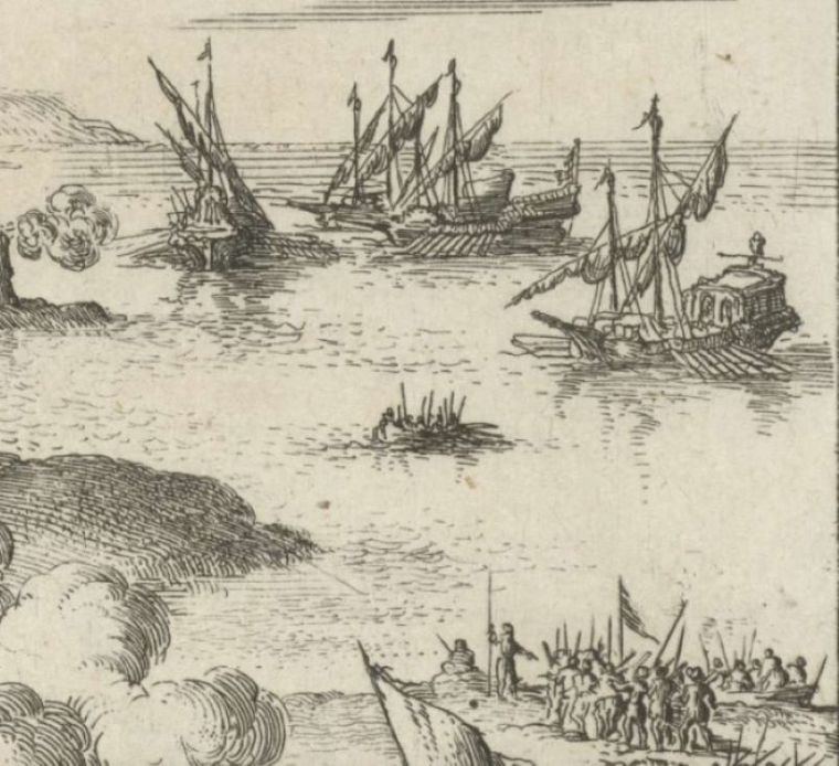 La Batalla de Cornualles. (Ilustración: Belegering van een stad, Jan Luyken, 1684. Rijskmuseum).