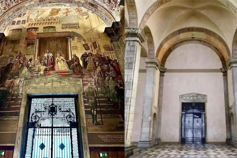 Antes y después de la 'talibanada' independentista en el Palacio de Sant Jordi. (Foto: https://elcierredigital.com/cultura/).